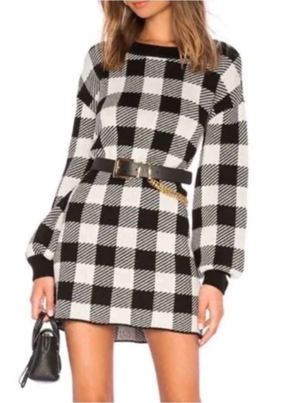VICI • sweater dress black and white gingham check pattern size Large